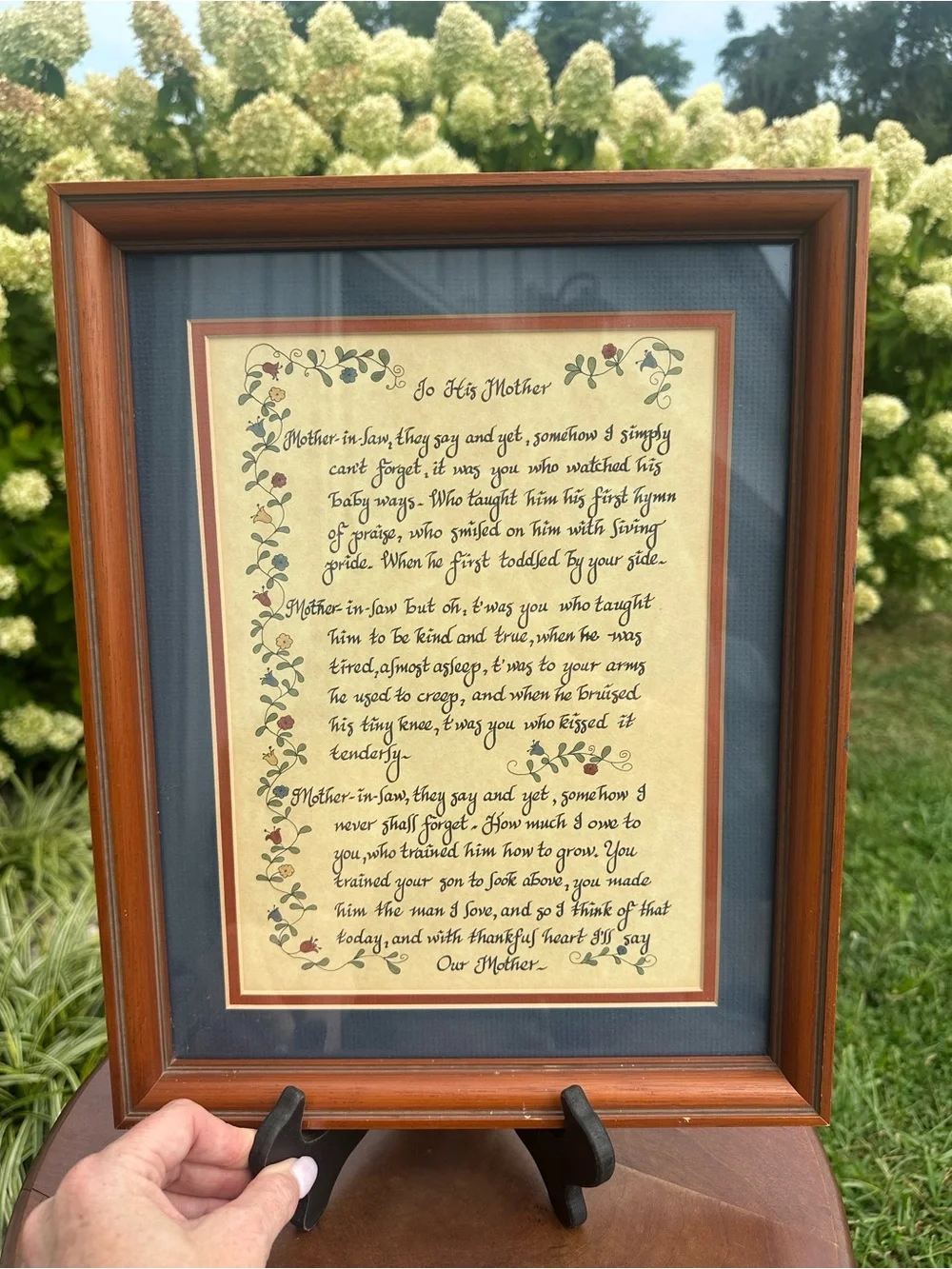 Framed 'To His Mother' Poem Wall Art - Brown Frame, Blue Mat